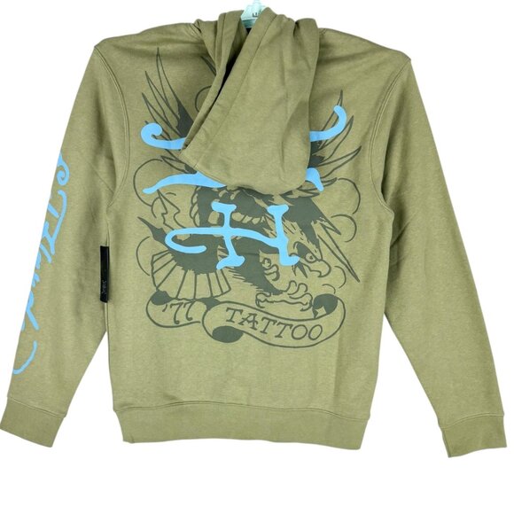 Ed Hardy Men's Olive Green Panther Tattoo Hoodie Sweatshirt Size Small NWT - Picture 2 of 12